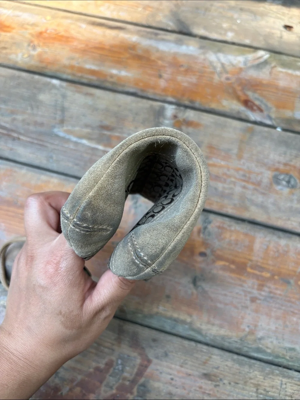 Coach Brown Signature Mini C Canvas Suede Zip Wristlet Leather Trim Hang Tag 6x4